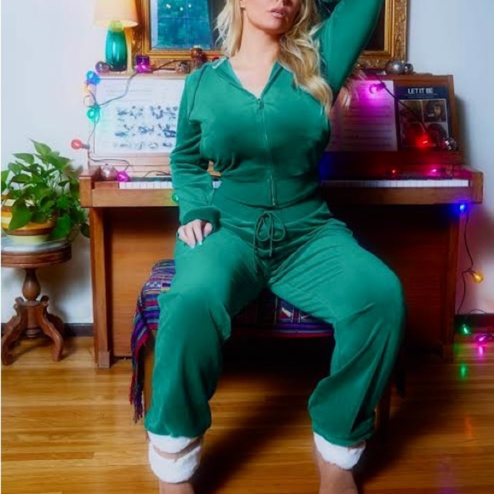 Y2K Juicy Couture Vintage Green Velour Full Zip Tracksuit Jacket 💚 American Made - Picture 15 of 16